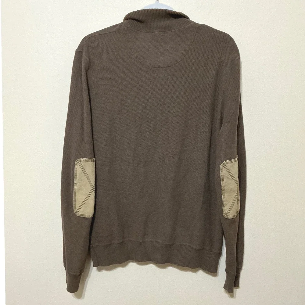 Aigle Mens Quarter Zip Pullover Sweater Brown Elbow Patch Long‎ Sleeve